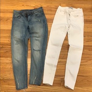 2 pairs ZARA White and Blue Skinny Jeans, Size 0